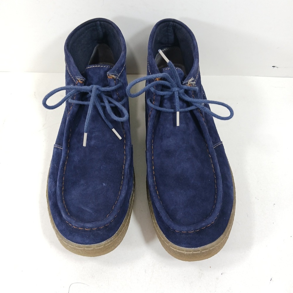 Hush Puppies Mens Blue Suede Chukka Boots Moc Toe Gum Sole Mid Top Shoes Size 11 - Picture 2 of 10